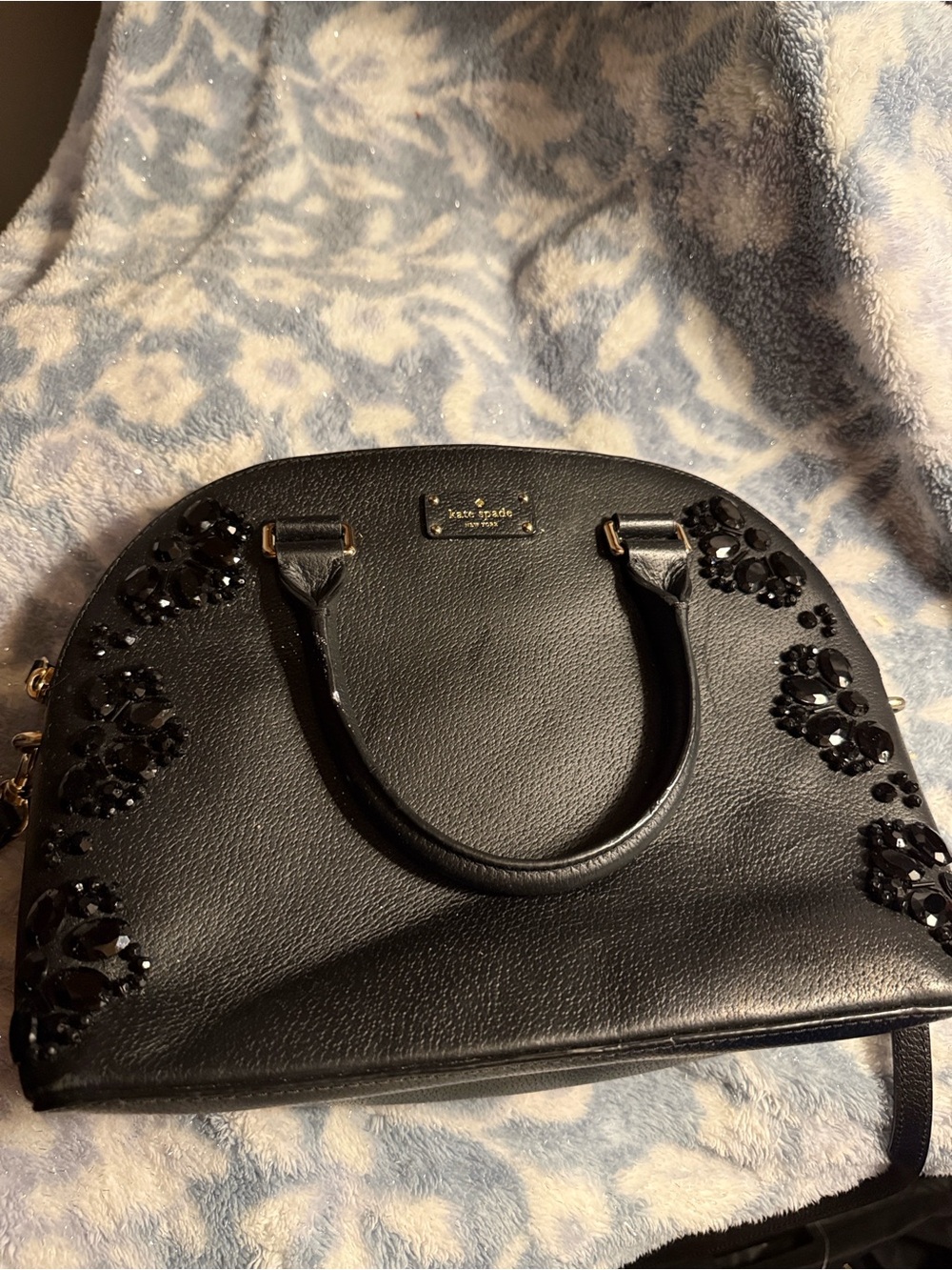 kate spade Black Embellished Dome Satchel with Jewel Accents